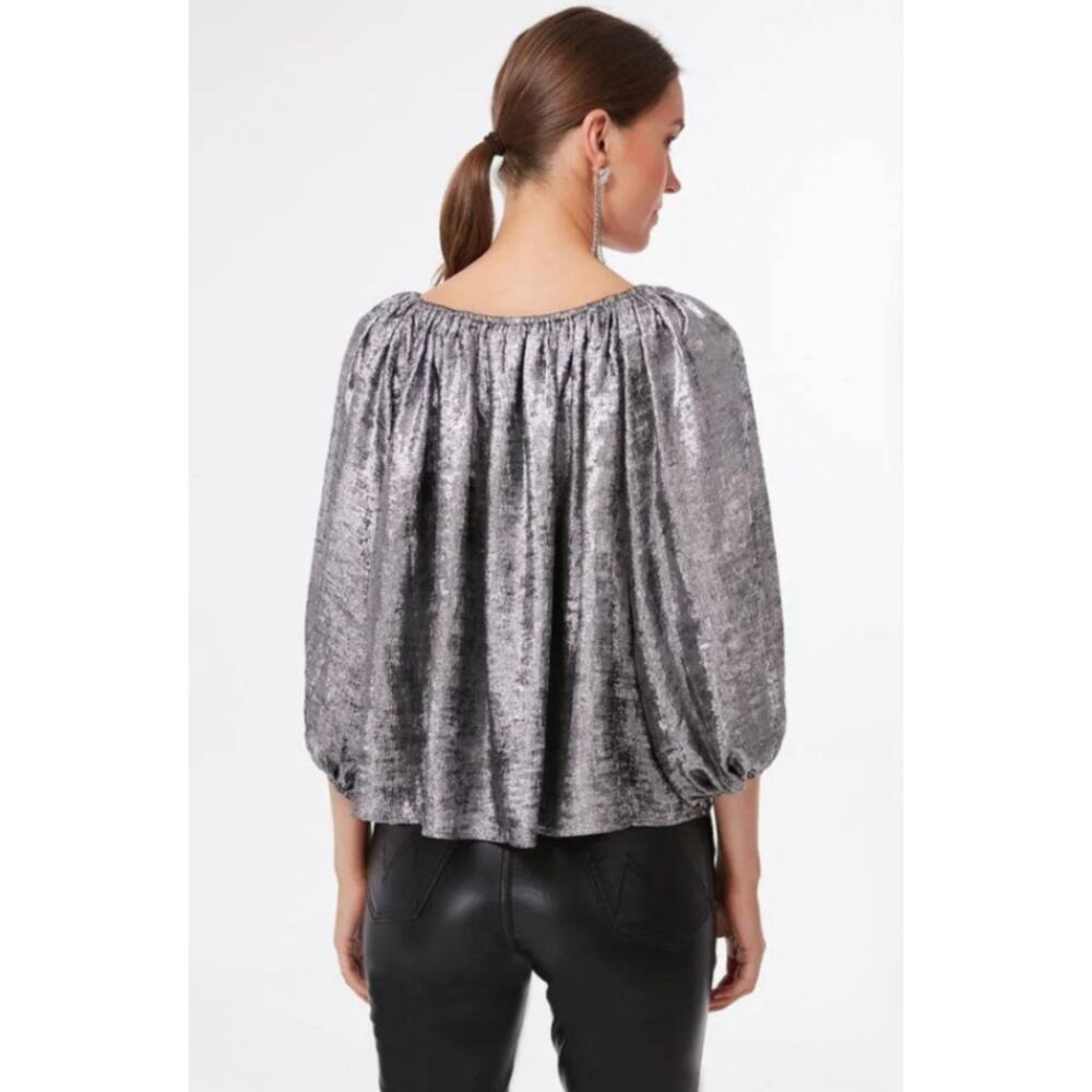 THE GREAT Silver Glam The Palmette Blouse Top Women's Size 2 US‎ Medium NWT - Picture 3 of 11